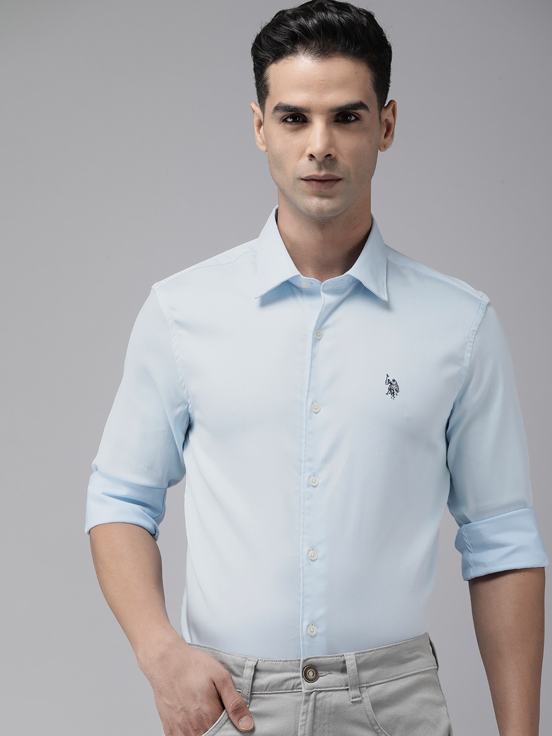 

U.S. Polo Assn. Solid Spread Collar Tailored Fit Casual Shirt, Blue