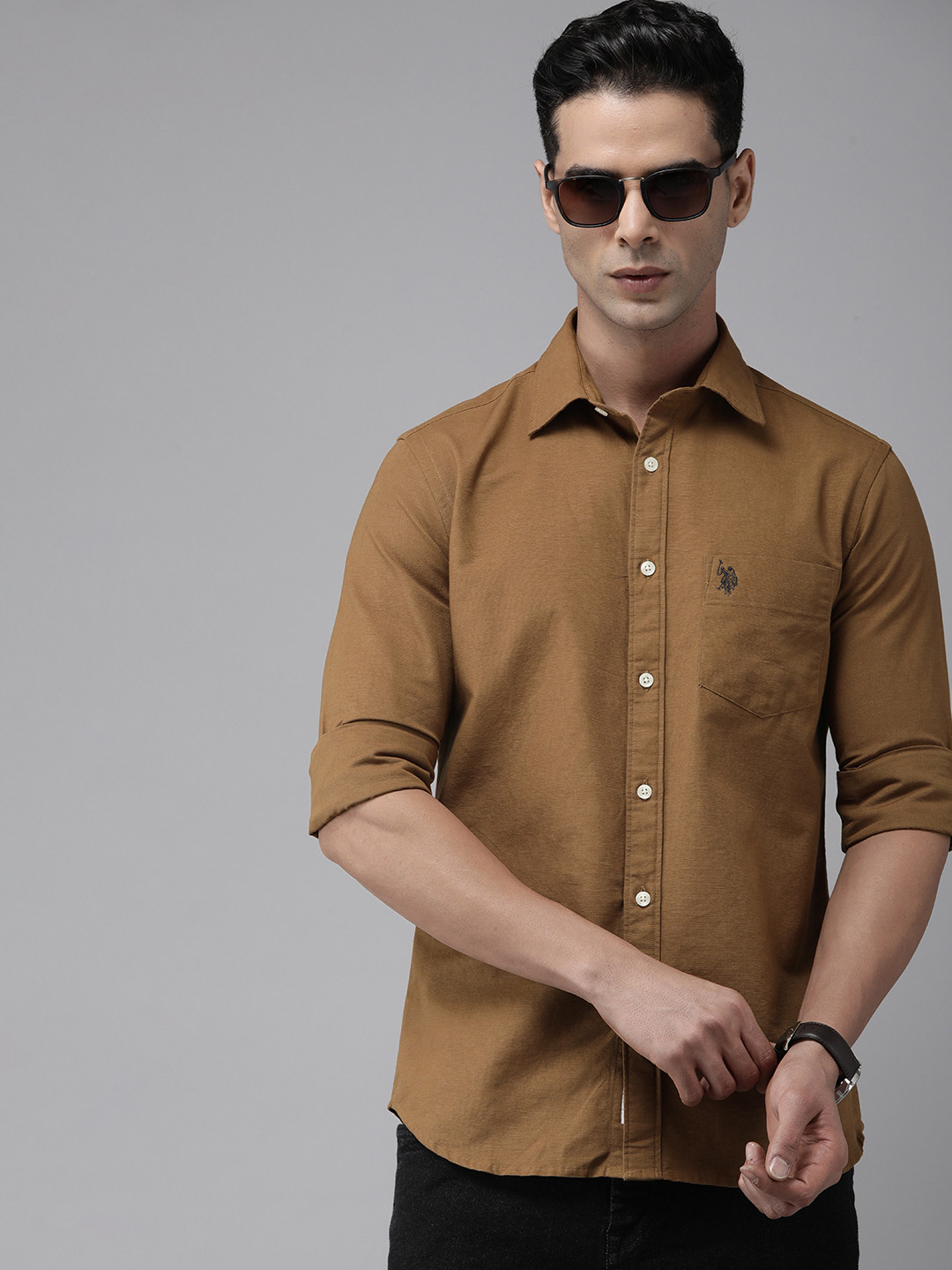 

U.S. Polo Assn. Pure Cotton Solid Tailored Fit Casual Shirt, Brown