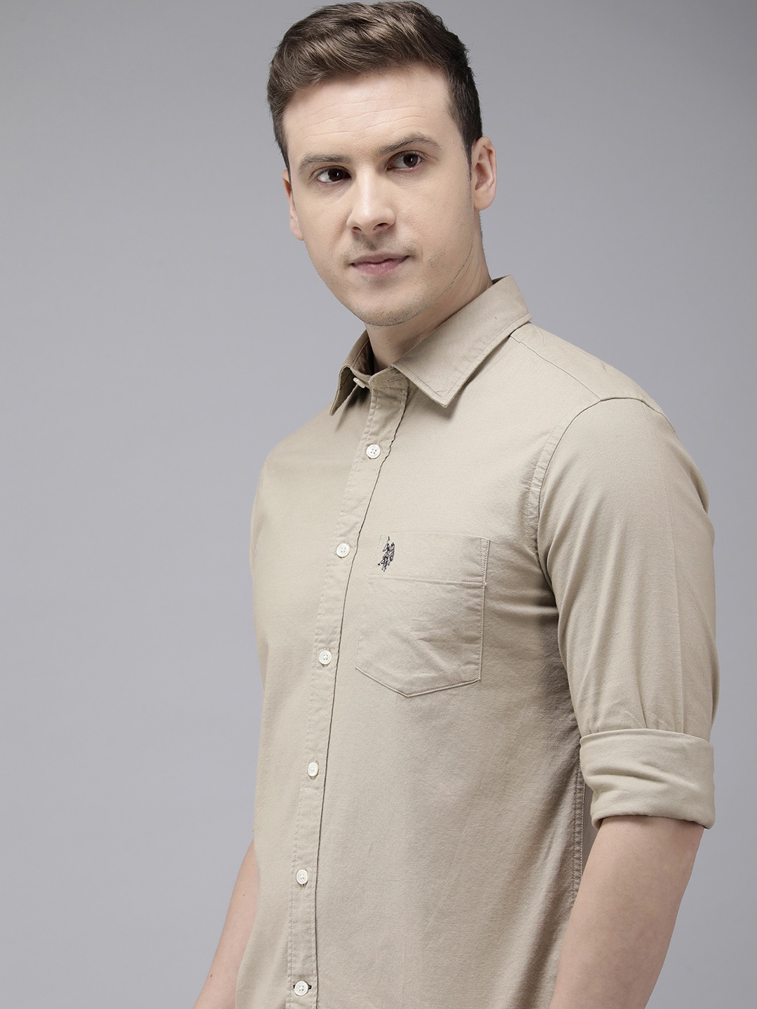 

U.S. Polo Assn. Solid Tailored Fit Casual Shirt, Beige