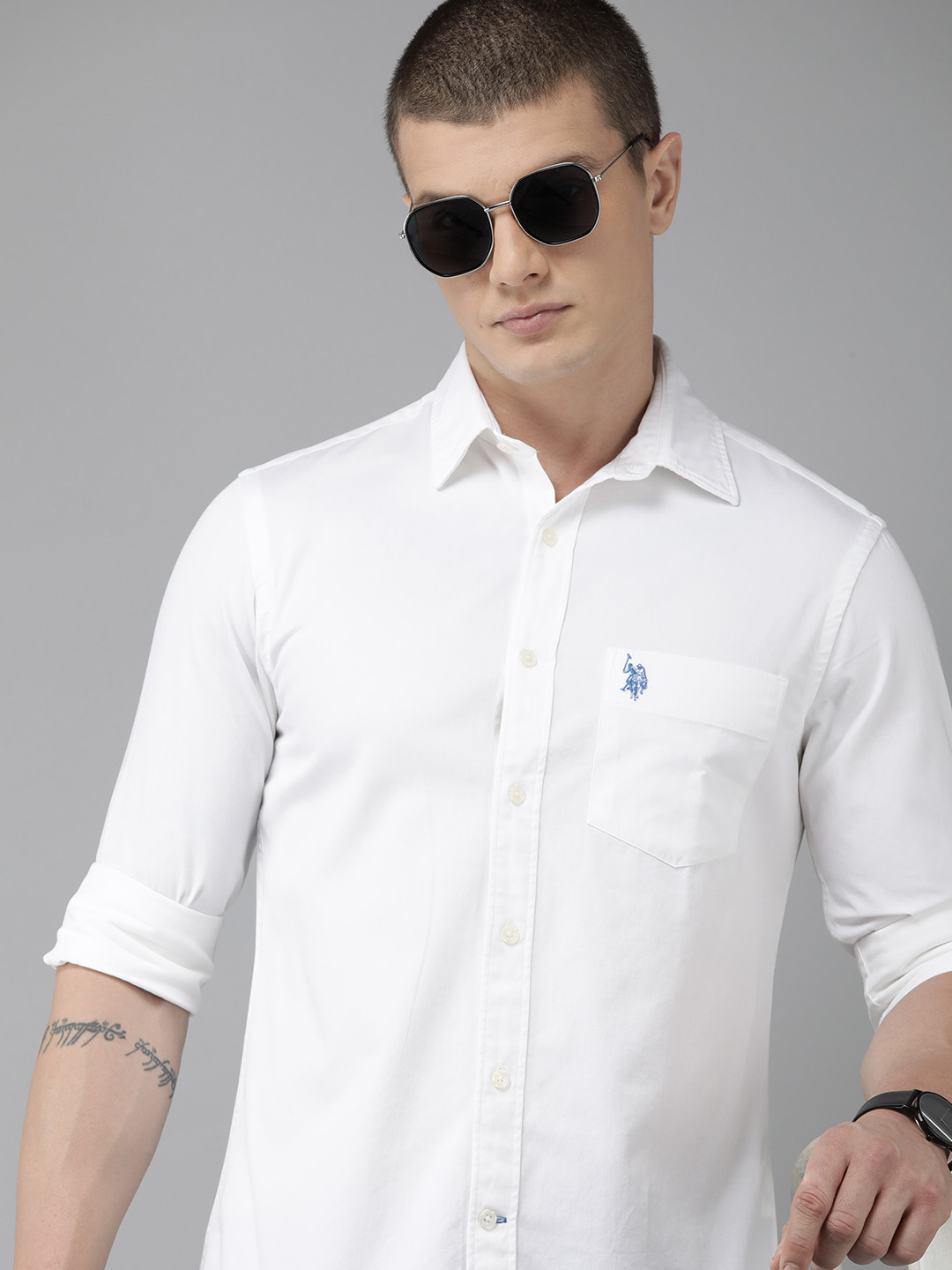 

U S Polo Assn Solid Tailored Fit Pure Cotton Casual Shirt, White