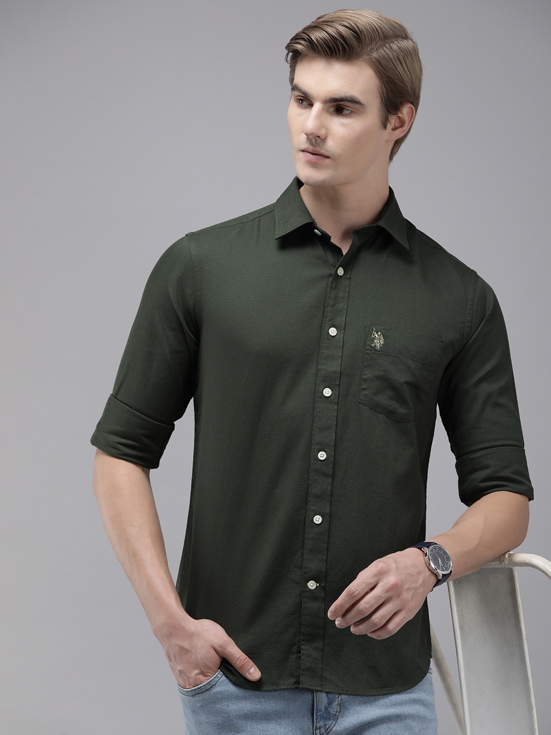 

U.S. Polo Assn. Pure Cotton Tailored Fit Casual Shirt, Olive