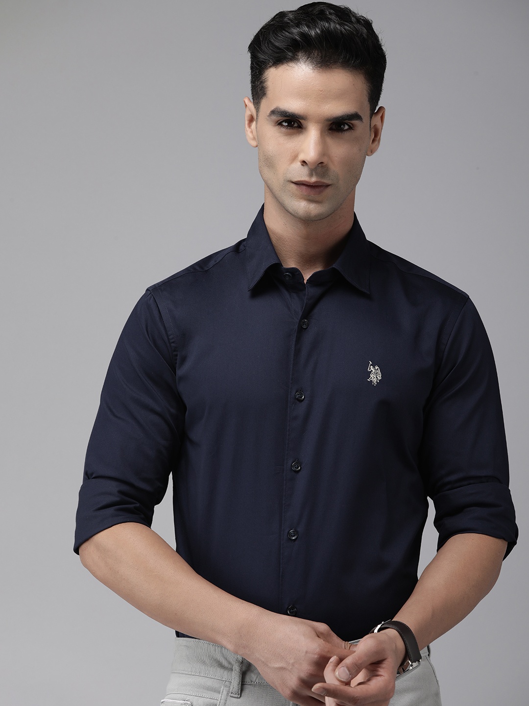 

U.S. Polo Assn. Pure Cotton Solid Tailored Fit Casual Shirt, Navy blue