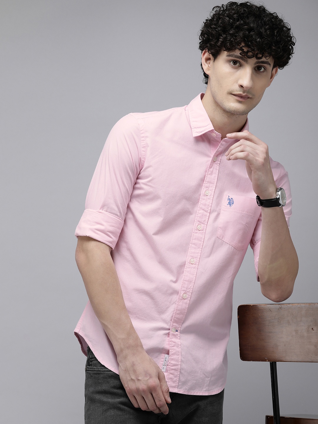 

U.S. Polo Assn. Solid Tailored Fit Pure Cotton Casual Shirt, Pink