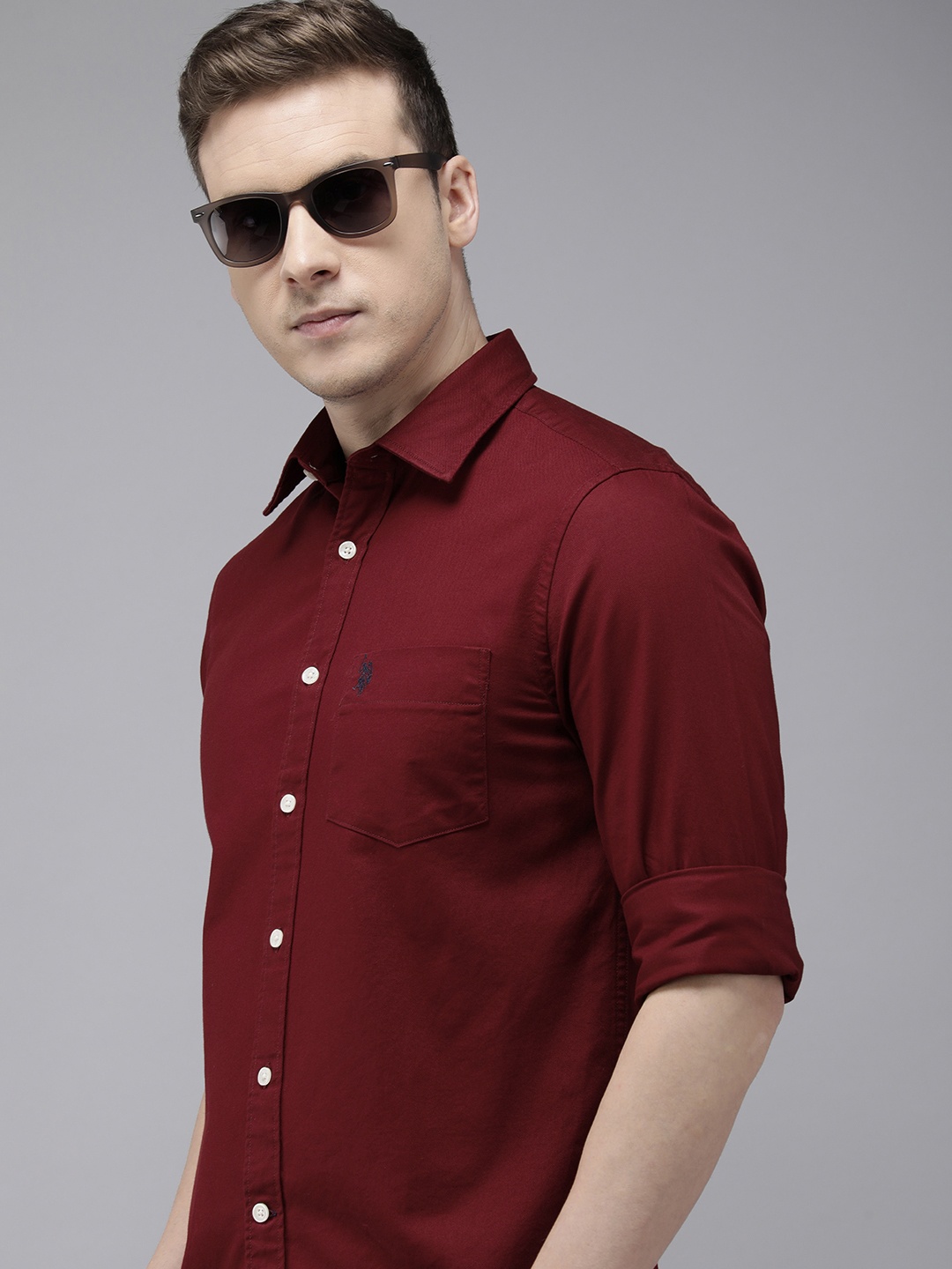 

U.S. Polo Assn. Tailored Fit Pure Cotton Casual Shirt, Maroon