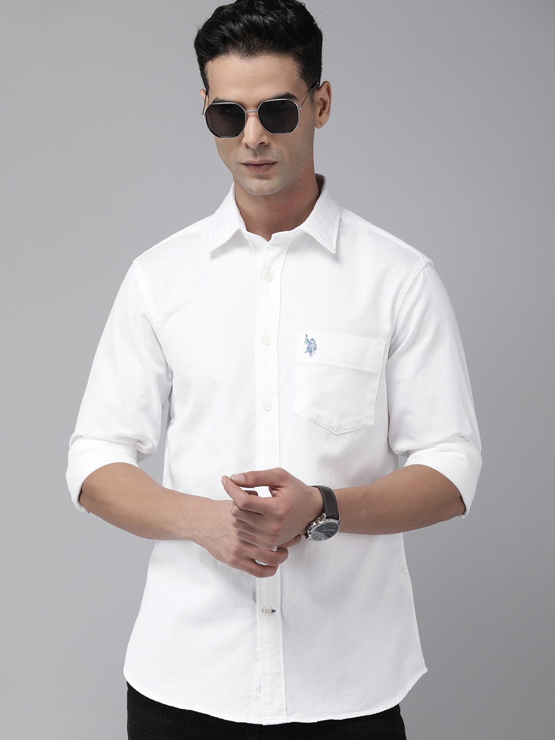 

U.S. Polo Assn. Pure Cotton Solid Spread Collar Tailored Fit Casual Shirt, White