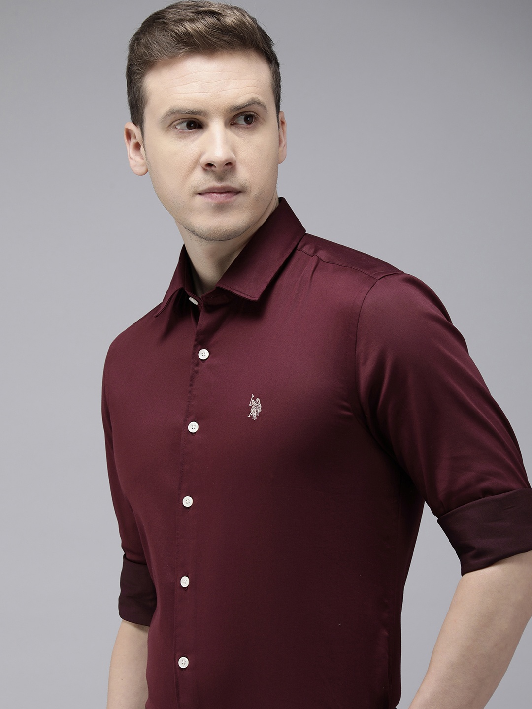 

U.S. Polo Assn. Solid Tailored Fit Casual Shirt, Maroon