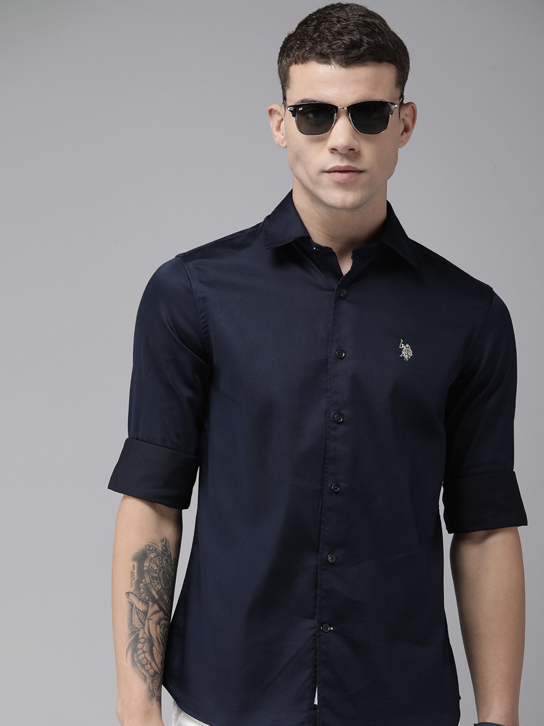 

U.S. Polo Assn. Solid Spread Collar Tailored Fit Casual Shirt, Navy blue