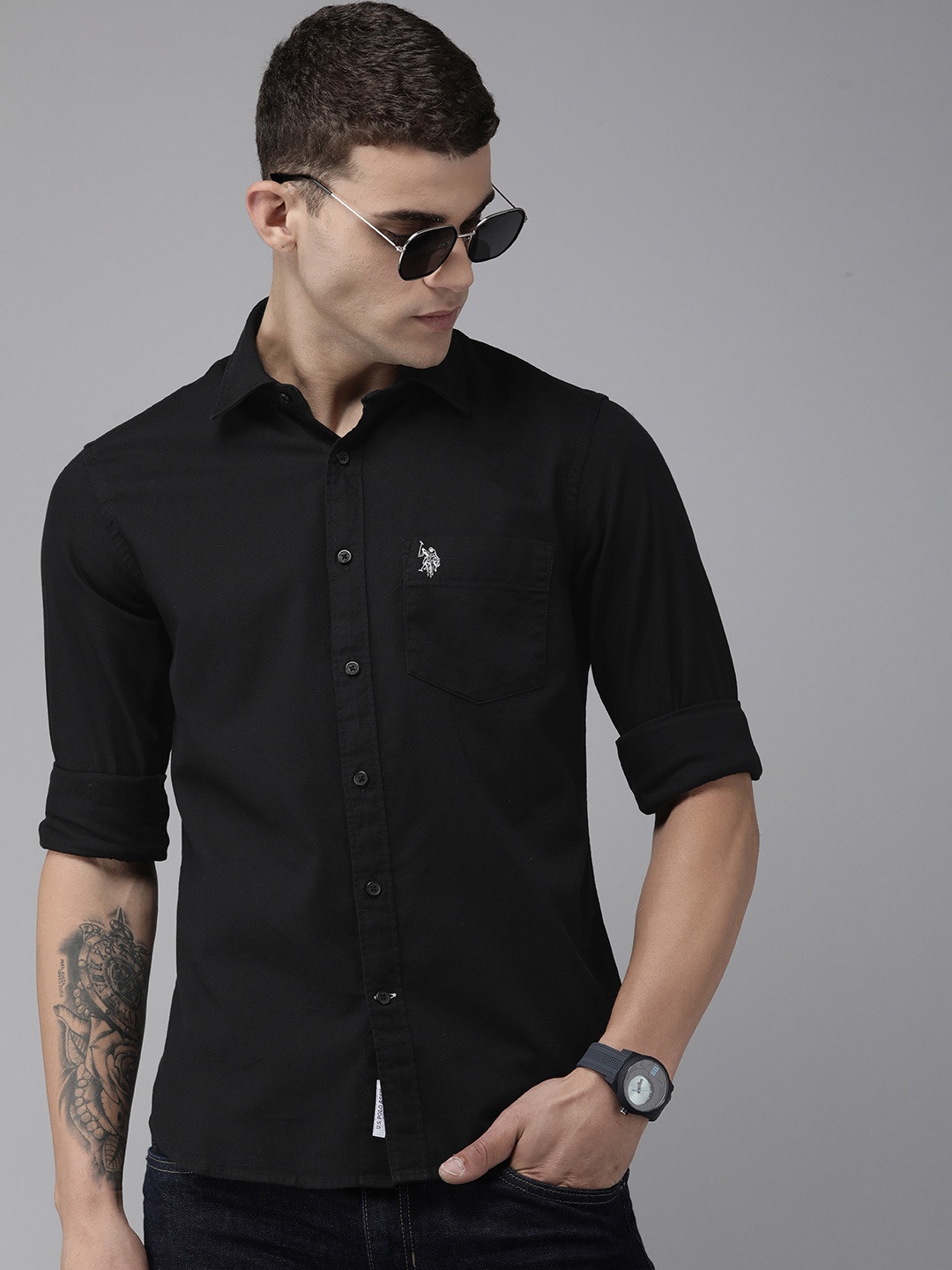 

U.S. Polo Assn. Pure Cotton Solid Tailored Fit Casual Shirt, Black