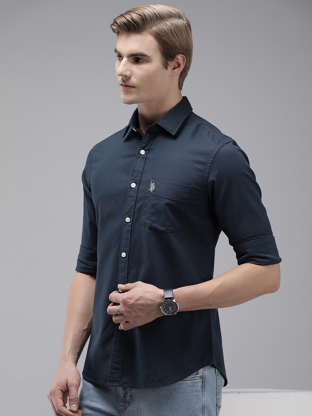 

U.S. Polo Assn. Pure Cotton Tailored Fit Opaque Casual Shirt, Navy blue