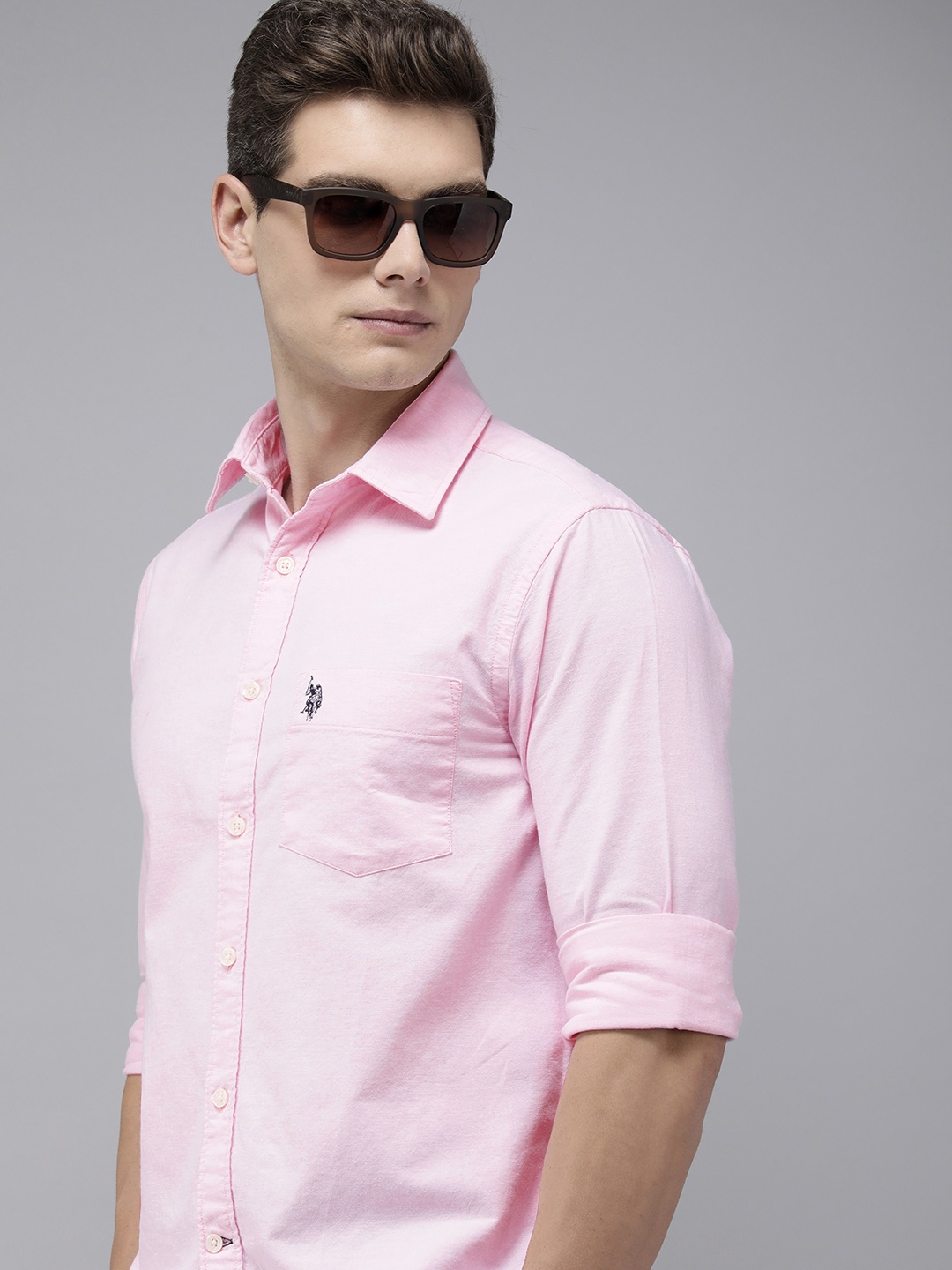

U.S. Polo Assn. Pure Cotton Solid Tailored Fit Casual Shirt, Pink