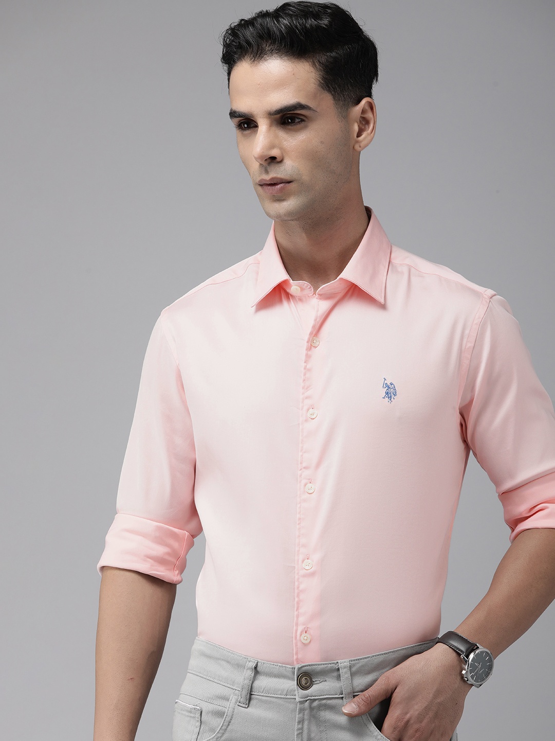 

U.S. Polo Assn. Solid Tailored Fit Casual Shirt, Pink