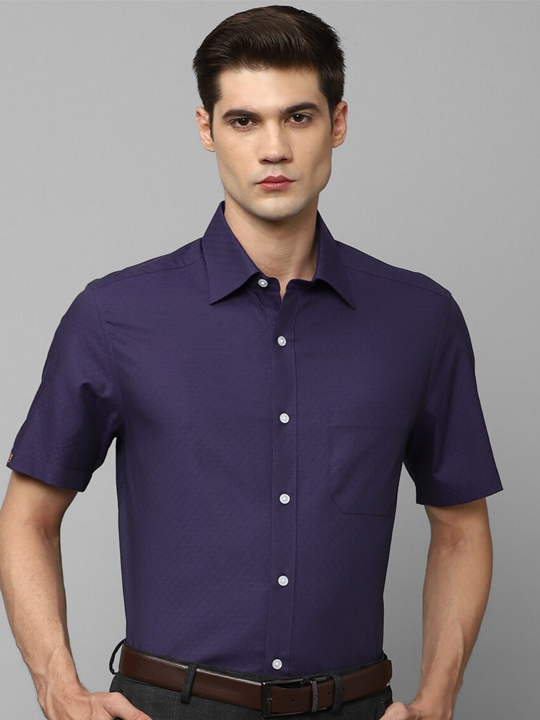 

Louis Philippe Self Design Opaque Pure Cotton Formal Shirt, Navy blue