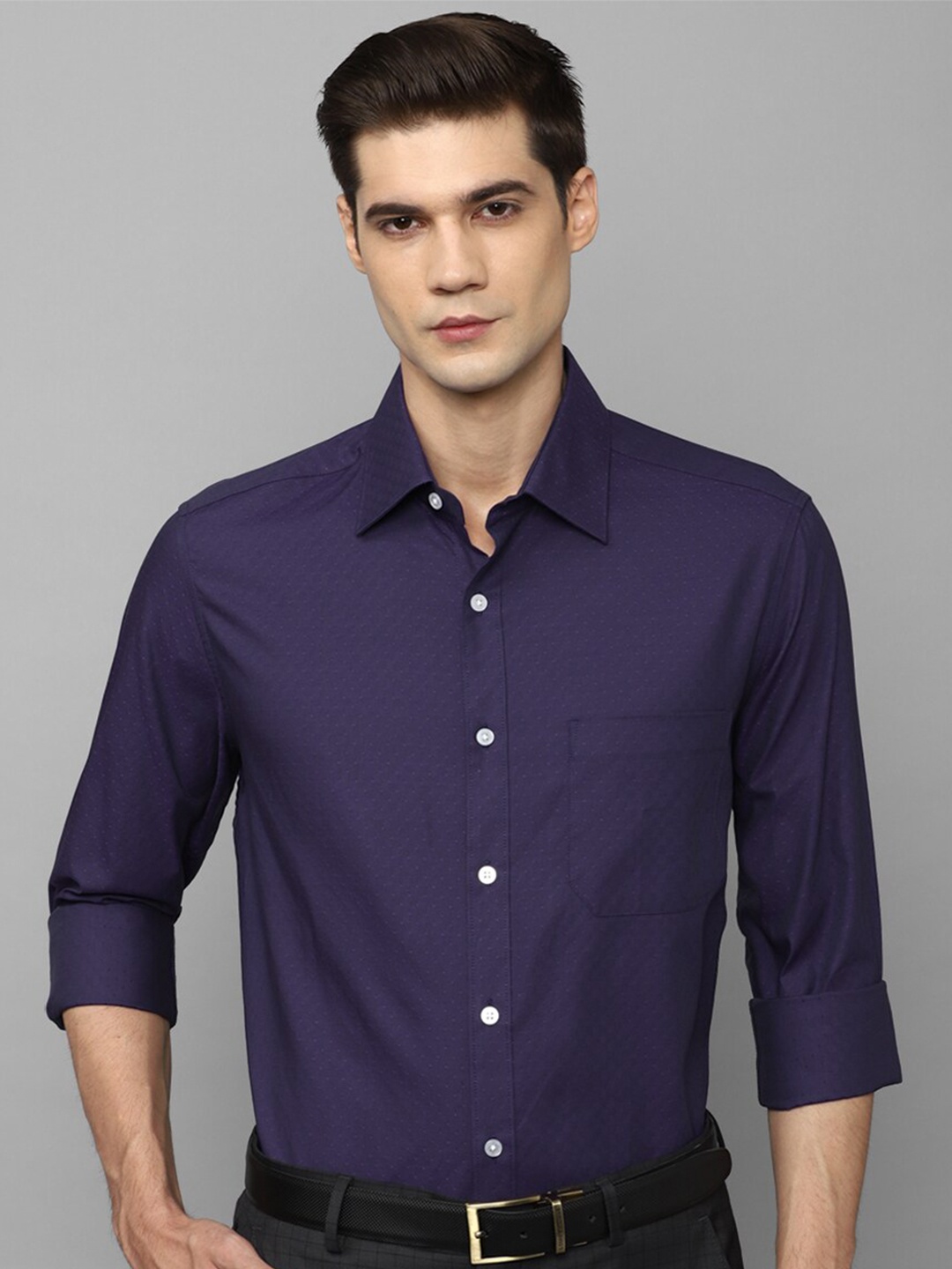 

Louis Philippe Self Design Opaque Pure Cotton Formal Shirt, Navy blue