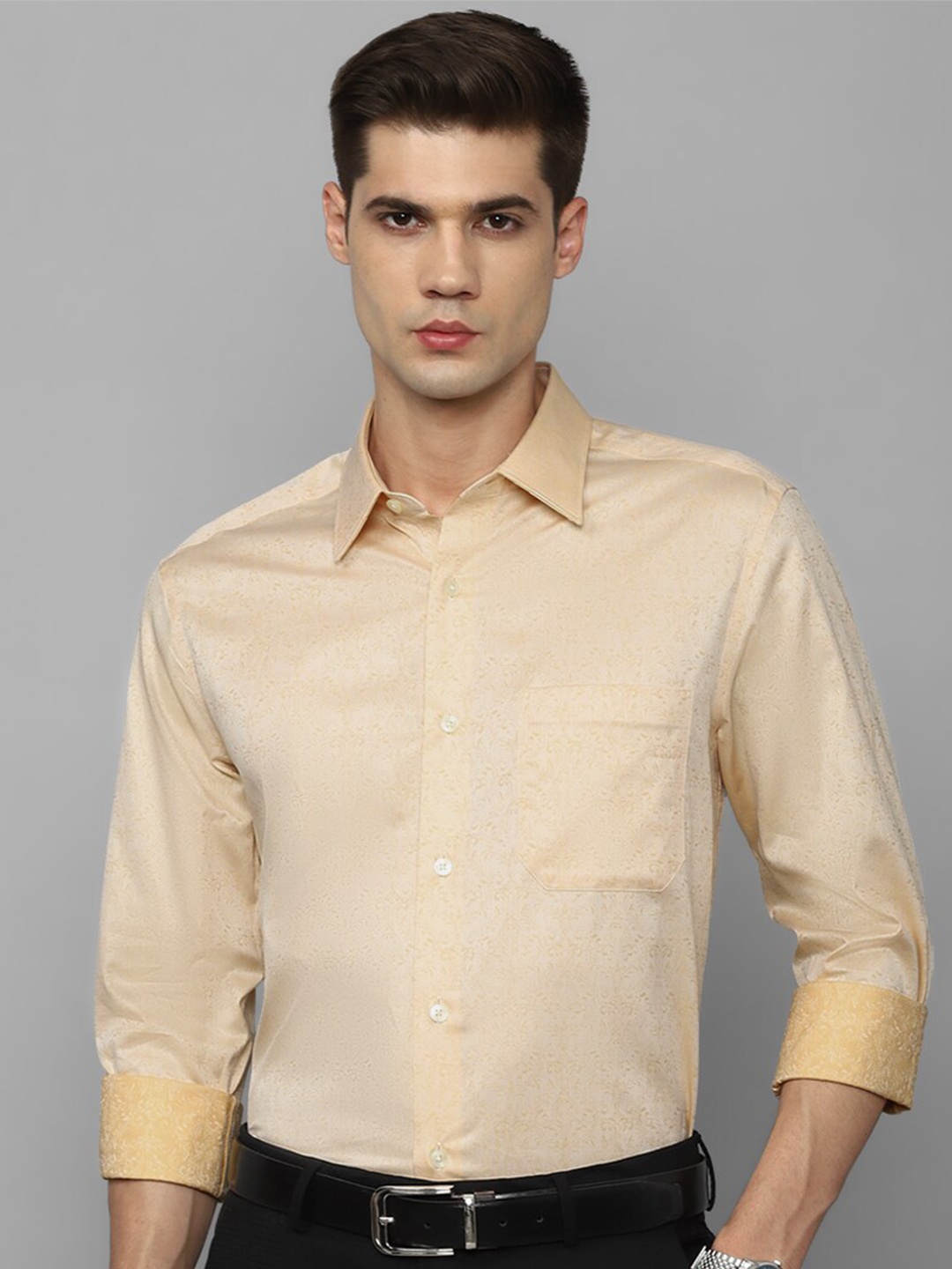 

Louis Philippe Micro Ditsy Printed Cotton Formal Shirt, Beige