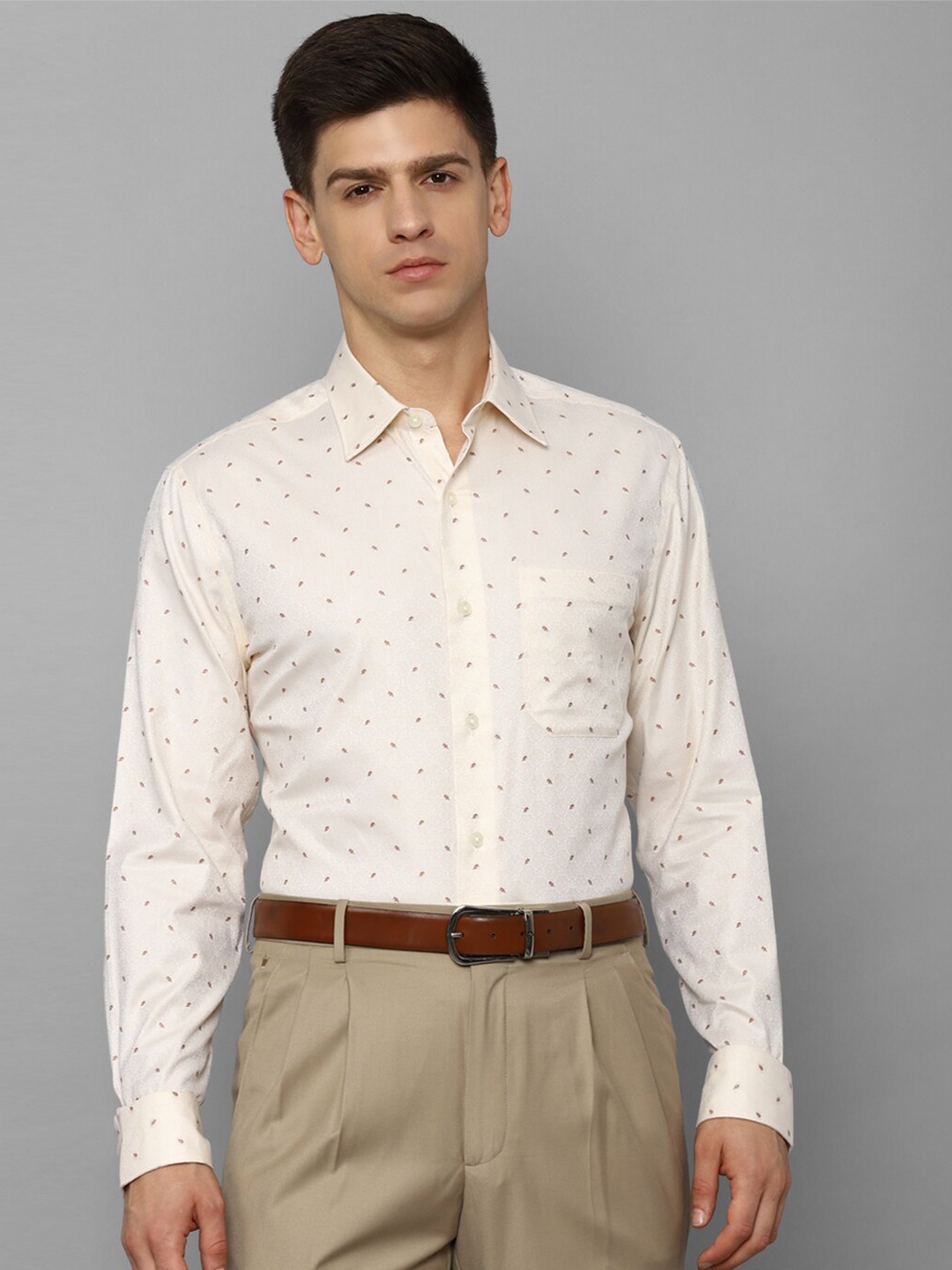 

Louis Philippe Micro Ditsy Printed Cotton Formal Shirt, Beige