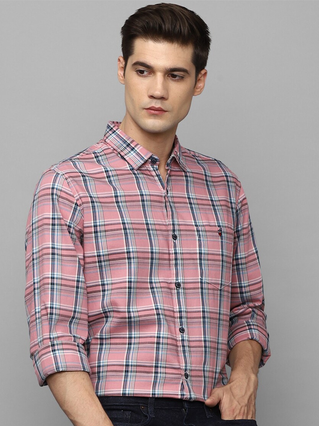 

Louis Philippe Jeans Checked Printed Slim Fit Cotton Casual Shirt, Pink