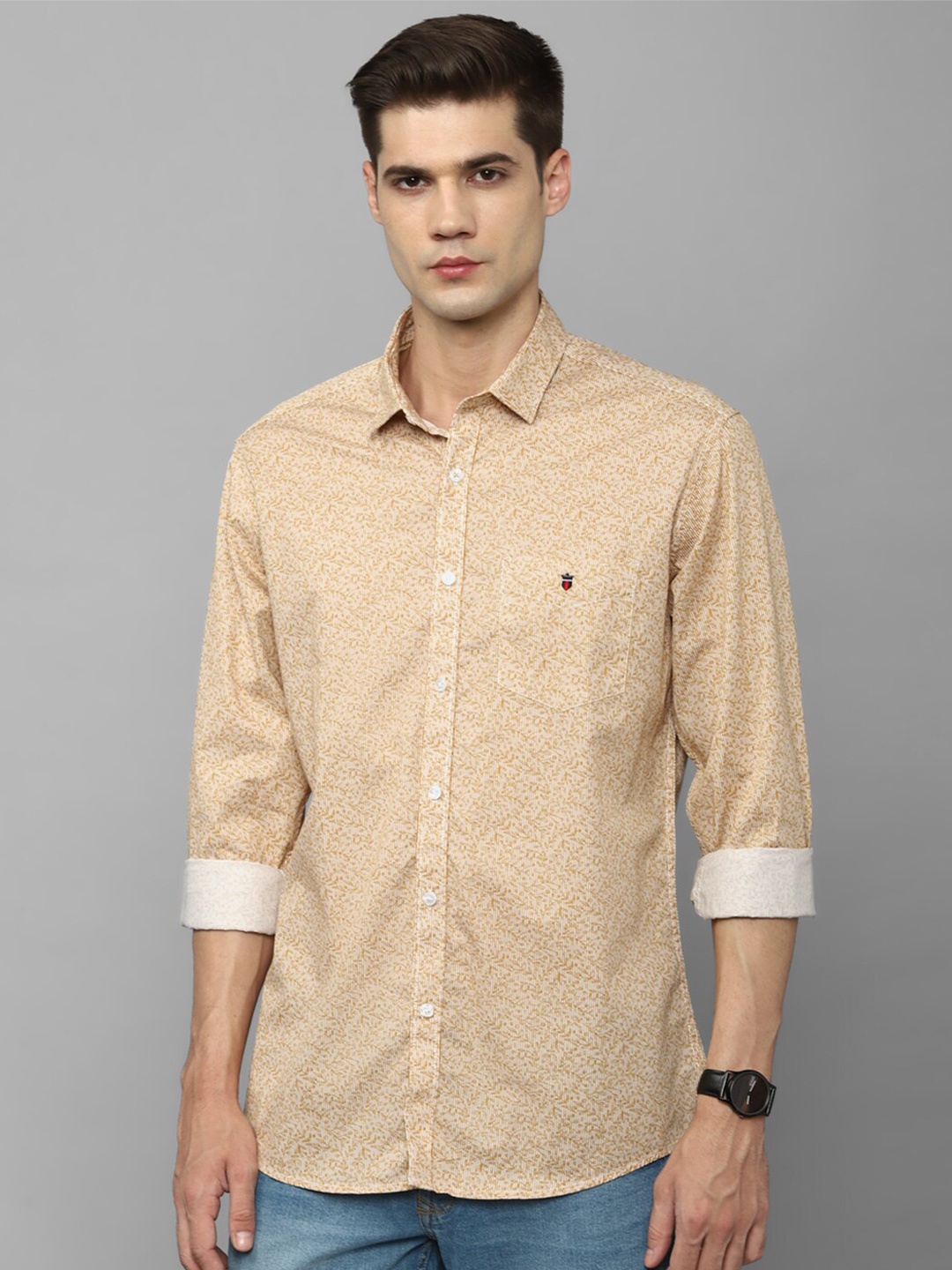 

Louis Philippe Sport Slim Fit Micro Ditsy Printed Pure Cotton Casual Shirt, Beige