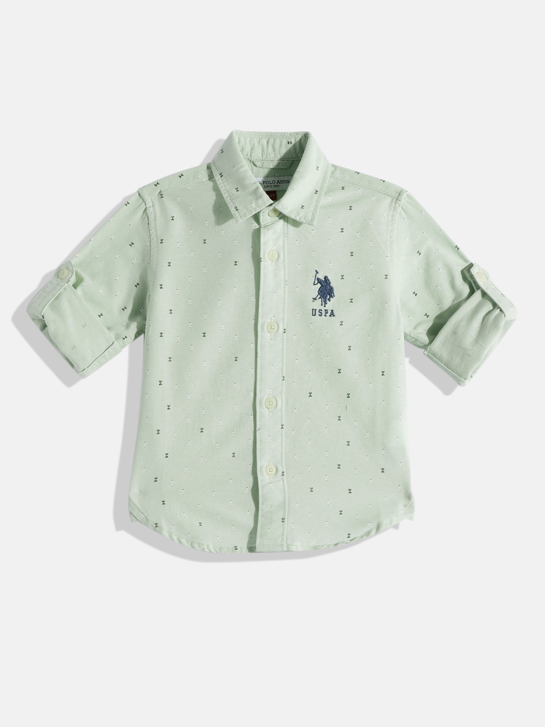 

U.S. Polo Assn. Kids Boys Micro Ditsy Opaque Print Pure Cotton Casual Shirt, Green