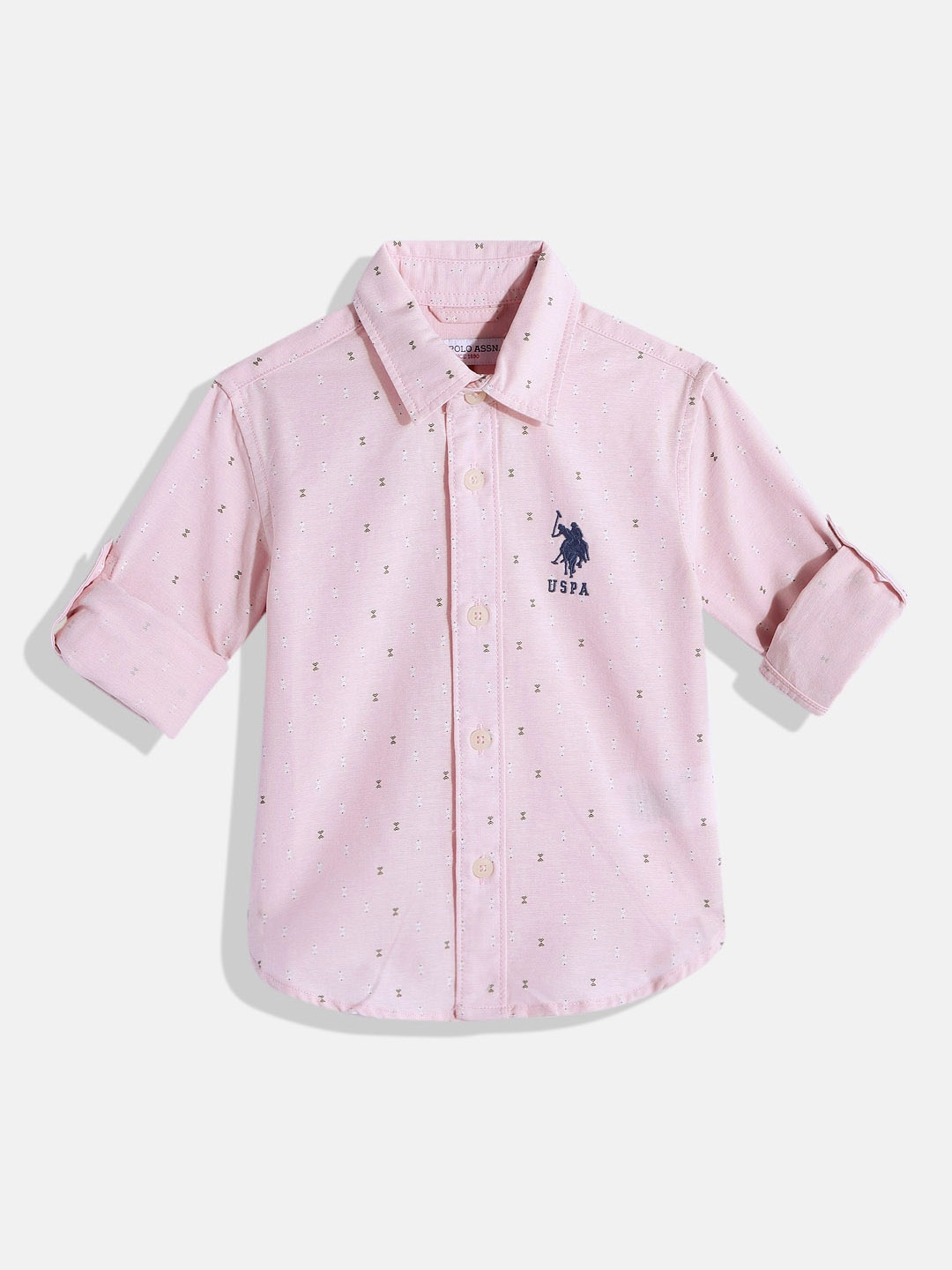 

U.S. Polo Assn. Kids Boys Micro Printed Pure Cotton Casual Shirt, Pink