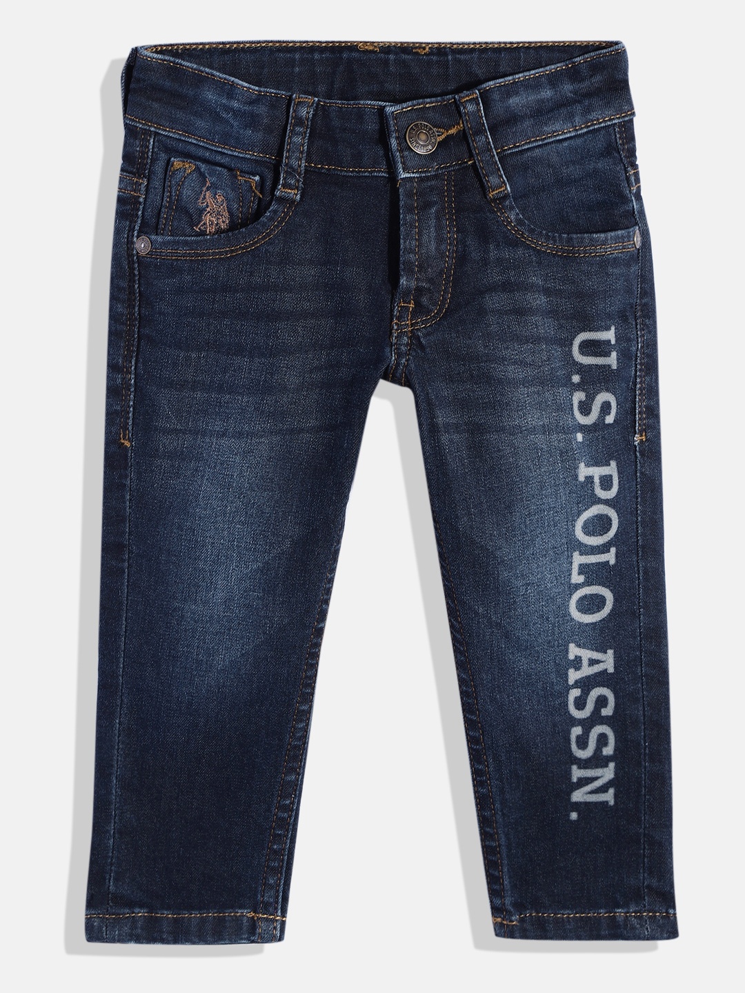 U.S. Polo Assn. Kids Boys Light Fade Printed Stretchable Jeans, Blue