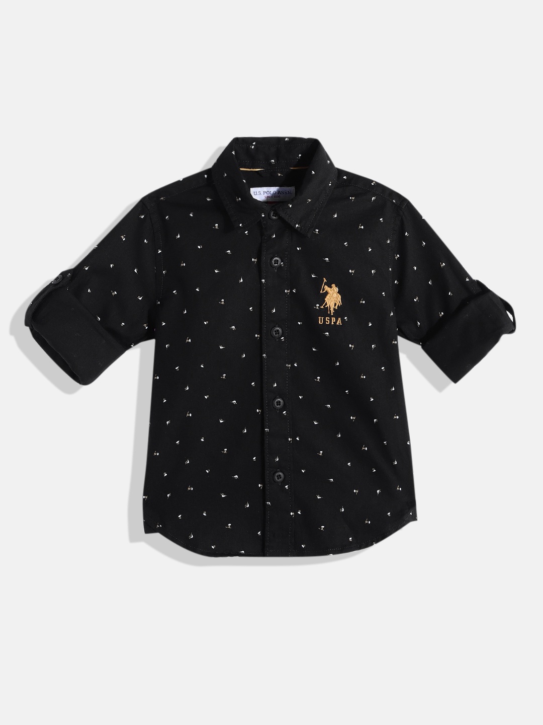 

U.S. Polo Assn. Kids Boys Micro Printed Pure Cotton Casual Shirt, Black