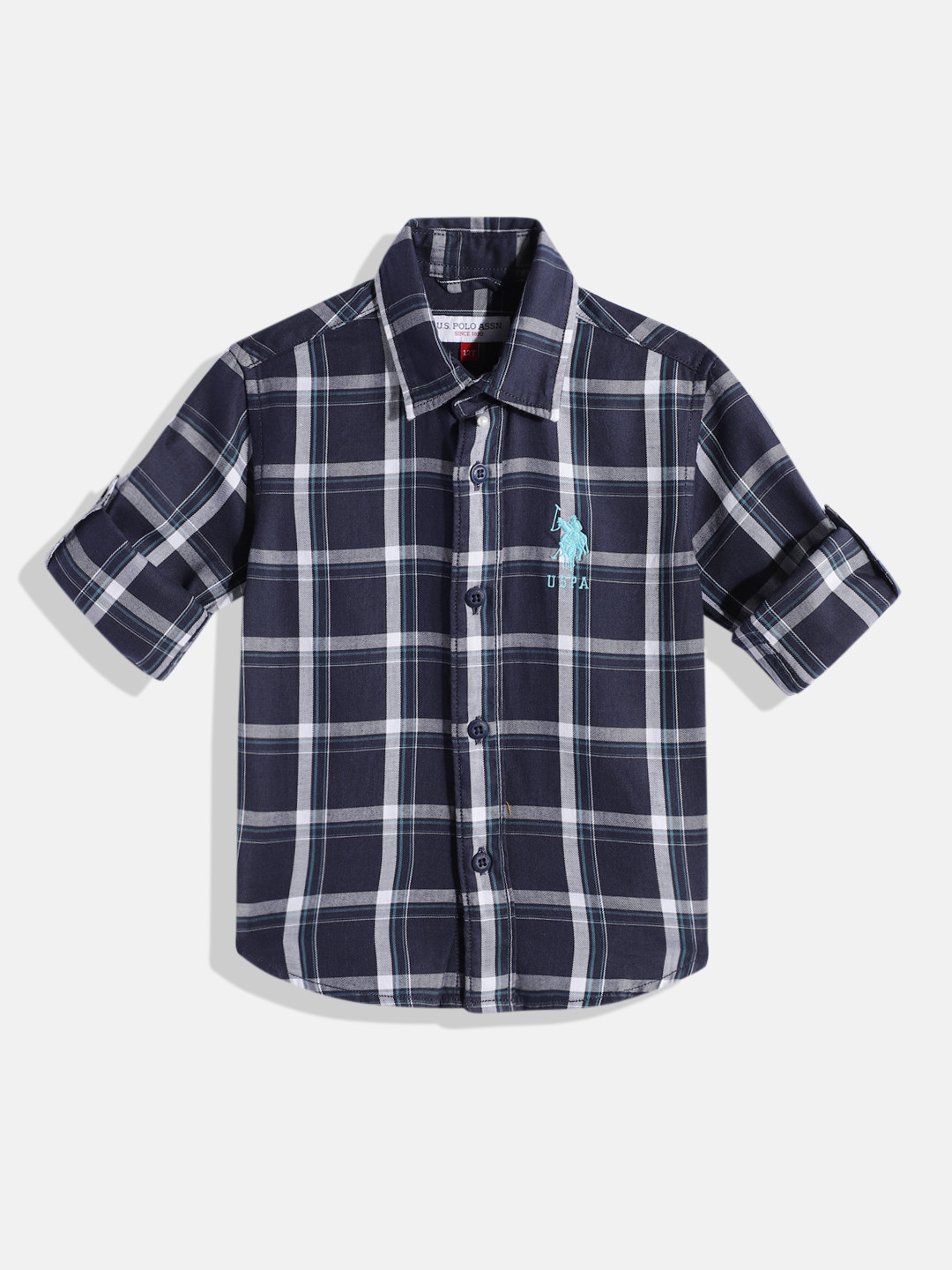 

U.S. Polo Assn. Kids Boys Checked Pure Cotton Casual Shirt, Navy blue