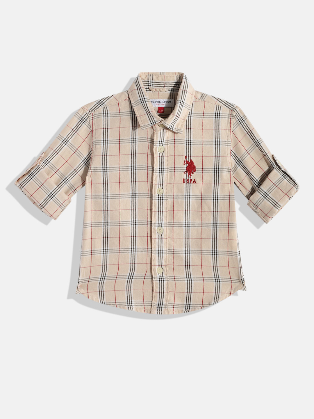 

U.S. Polo Assn. Kids Boys Checked Pure Cotton Casual Shirt, Beige