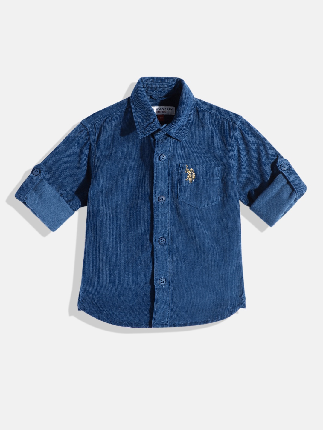 

U.S. Polo Assn. Kids Boys Solid Opaque Corduroy Pure Cotton Casual Shirt, Navy blue