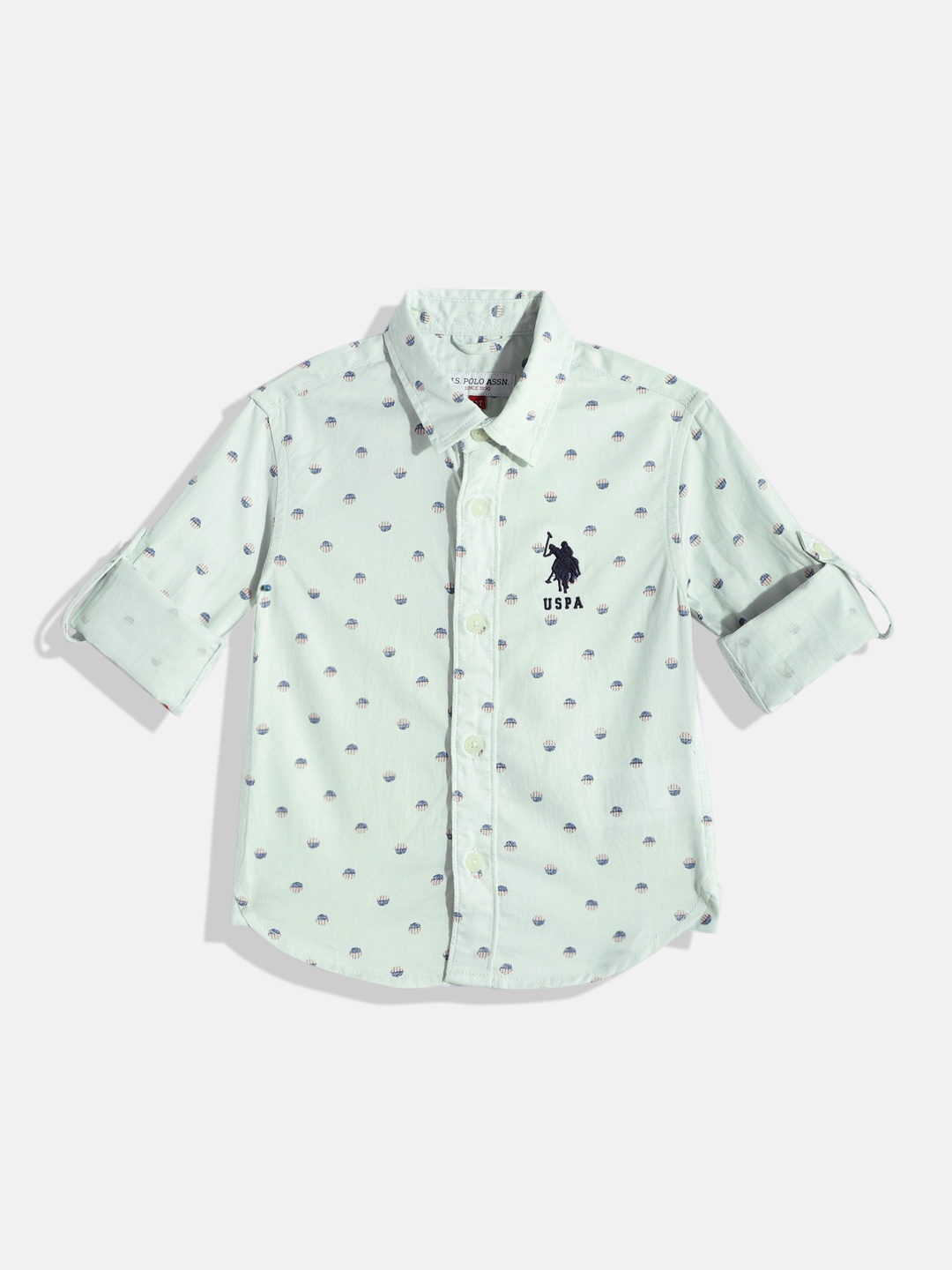 

U.S. Polo Assn. Kids Boys Conversational Printed Pure Cotton Casual Shirt, Green