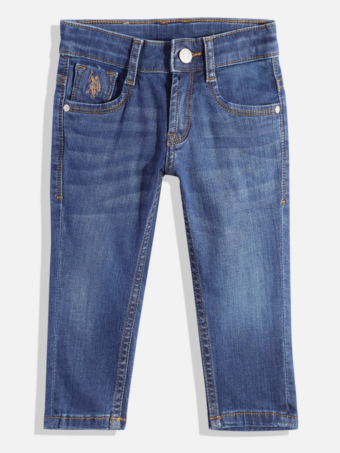 

U.S. Polo Assn. Kids Boys Slim Fit Mid-Rise Light Fade Stretchable Jeans, Blue
