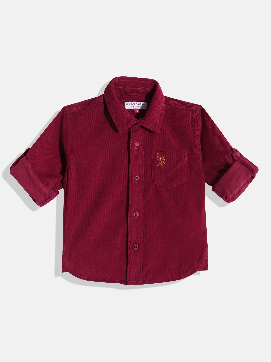 

U.S. Polo Assn. Kids Boys Self-Striped Pure Cotton Casual Shirt, Maroon