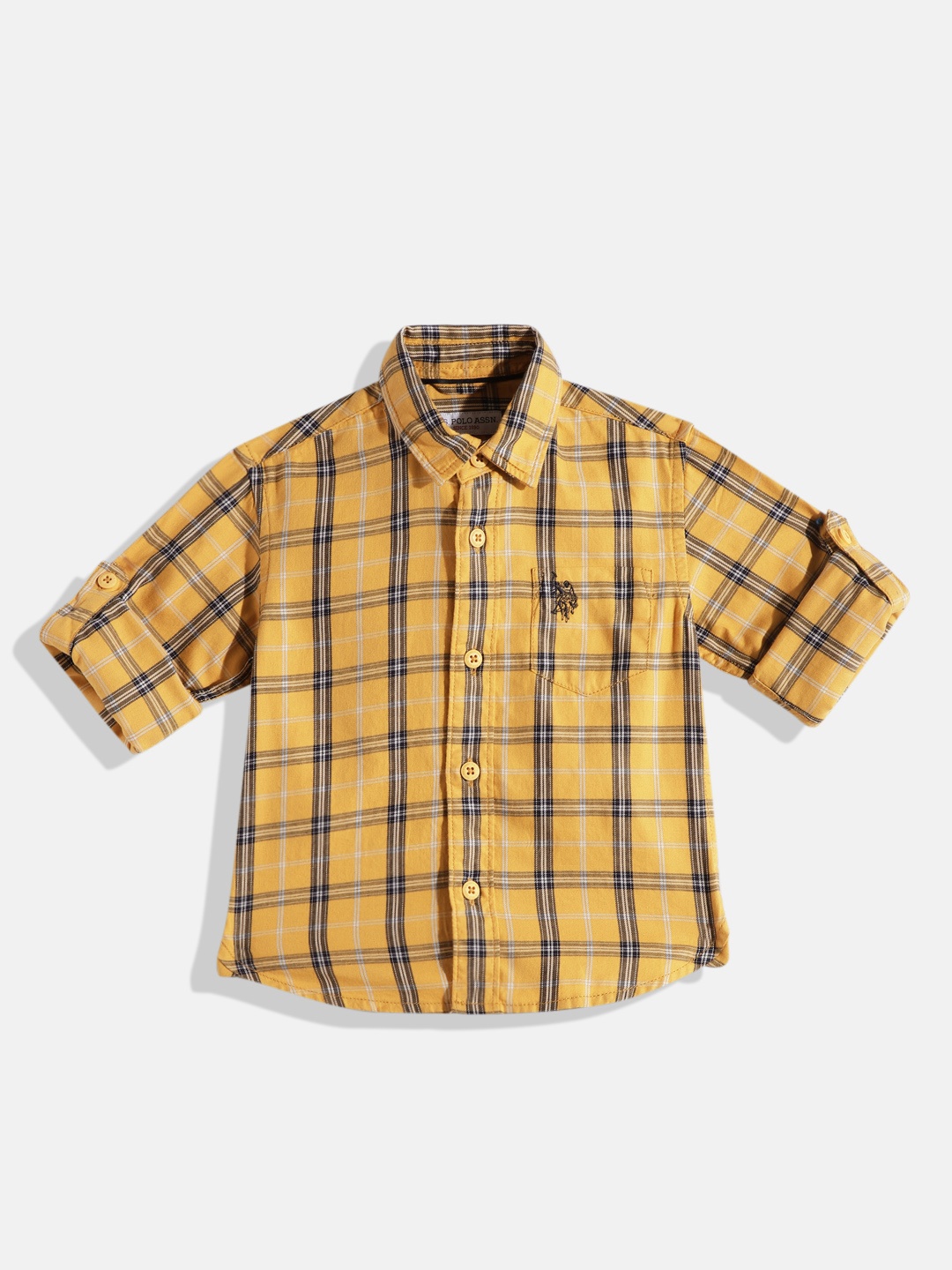 

U.S. Polo Assn. Kids Boys Tartan Checks Opaque Pure Cotton Casual Shirt, Yellow