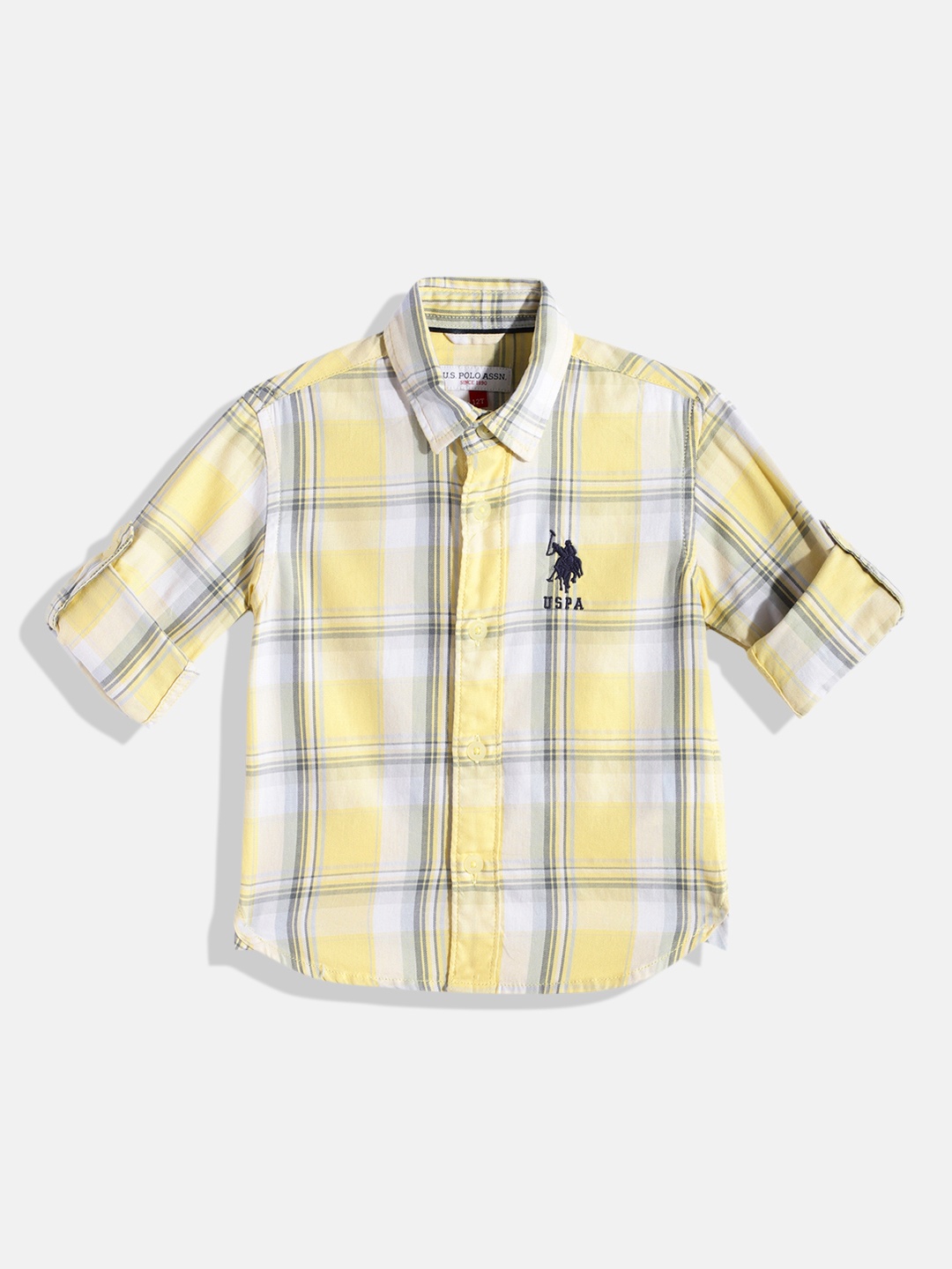 

U.S. Polo Assn. Kids Boys Tartan Checks Opaque Pure Cotton Casual Shirt, Yellow