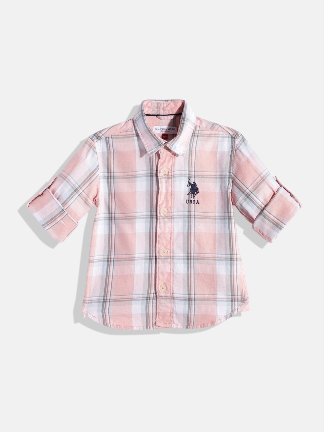 

U.S. Polo Assn. Kids Boys Tartan Checks Opaque Pure Cotton Casual Shirt, Pink