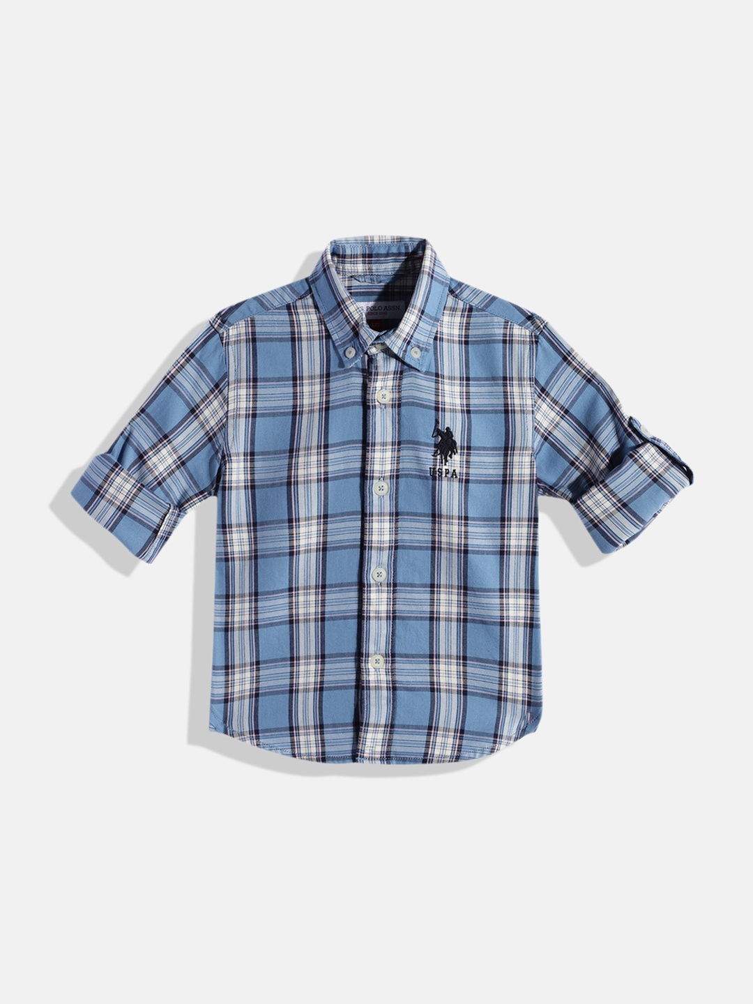 

U.S. Polo Assn. Kids Boys Tartan Checked Pure Cotton Casual Shirt, Blue