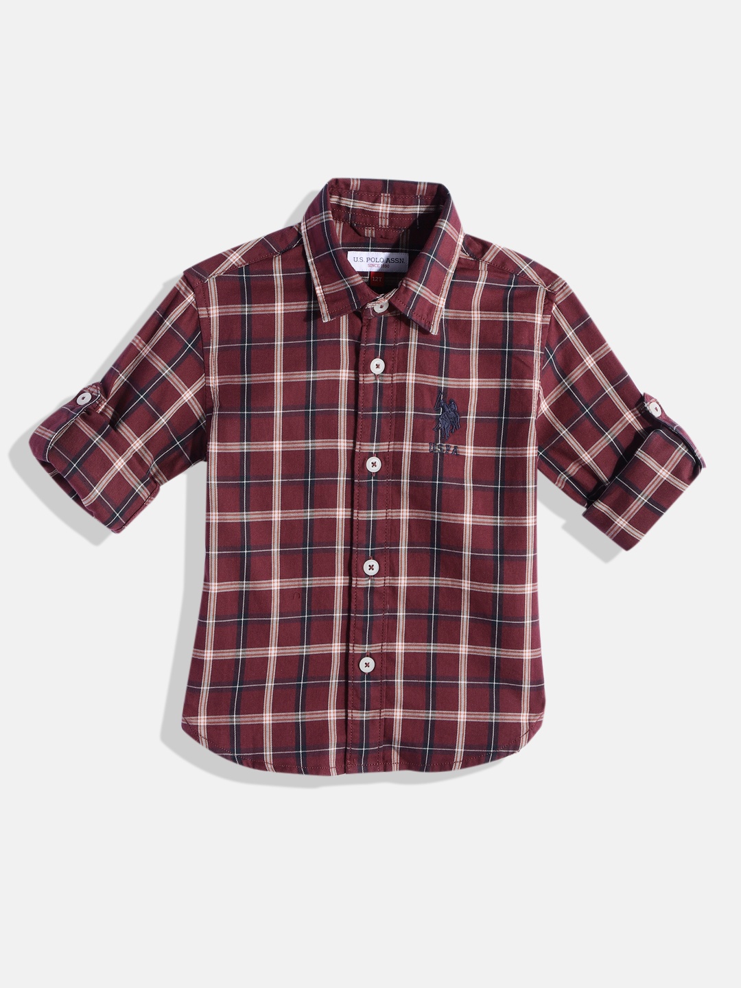

U.S. Polo Assn. Kids Boys Tartan Checked Pure Cotton Casual Shirt, Burgundy