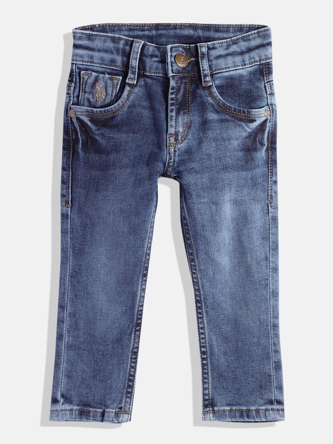 

U.S. Polo Assn. Kids Boys Slim Fit Mid-Rise Heavy Fade Stretchable Jeans, Blue