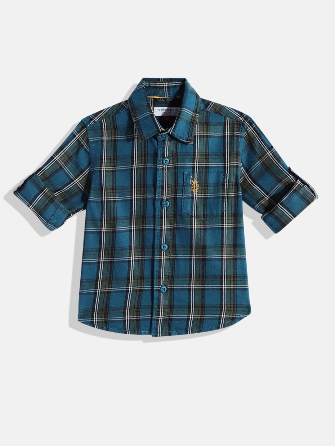 

U.S. Polo Assn. Kids Boys Checked Pure Cotton Casual Shirt, Blue