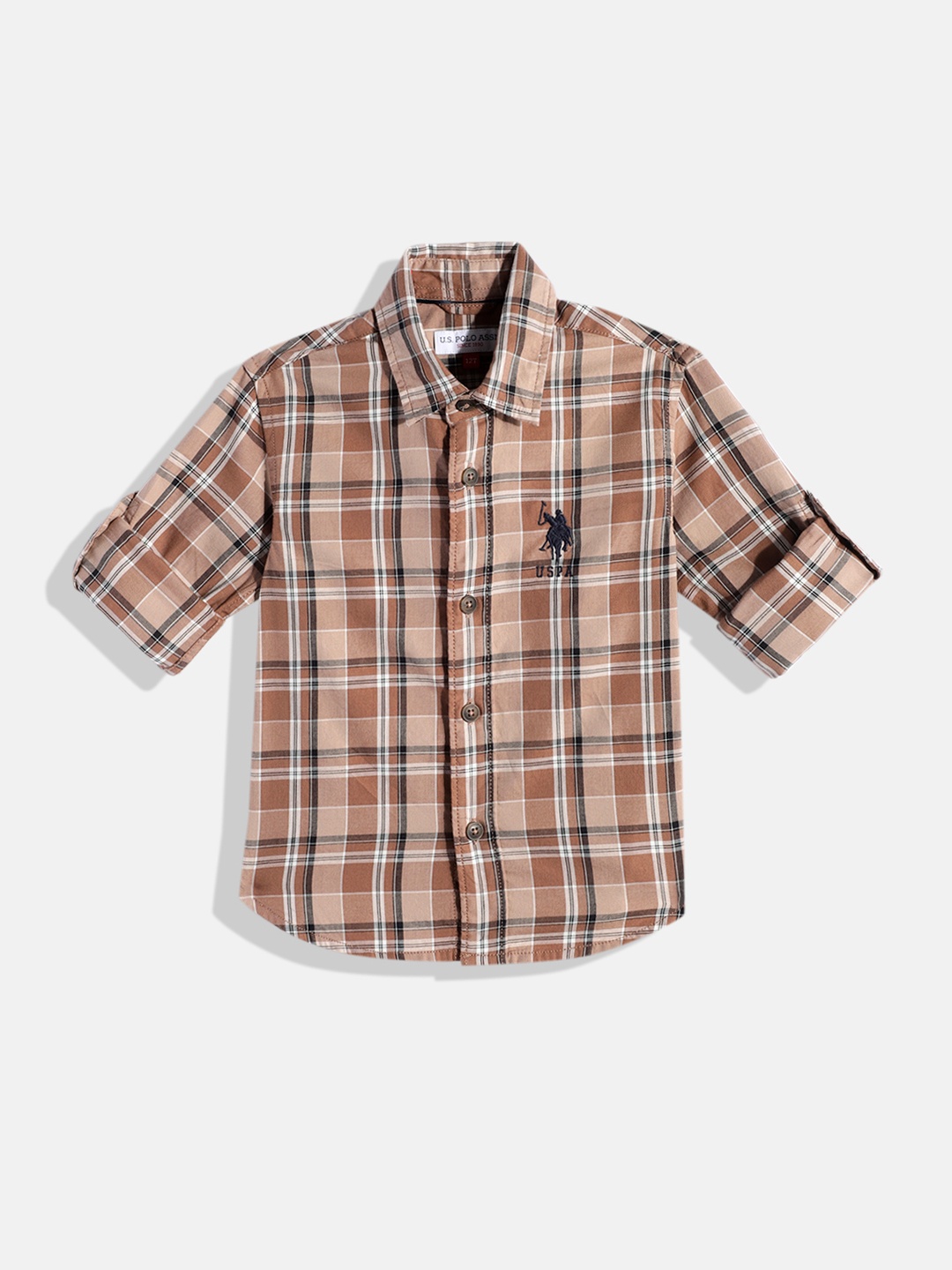 

U.S. Polo Assn. Kids Boys Checked Pure Cotton Casual Shirt, Brown