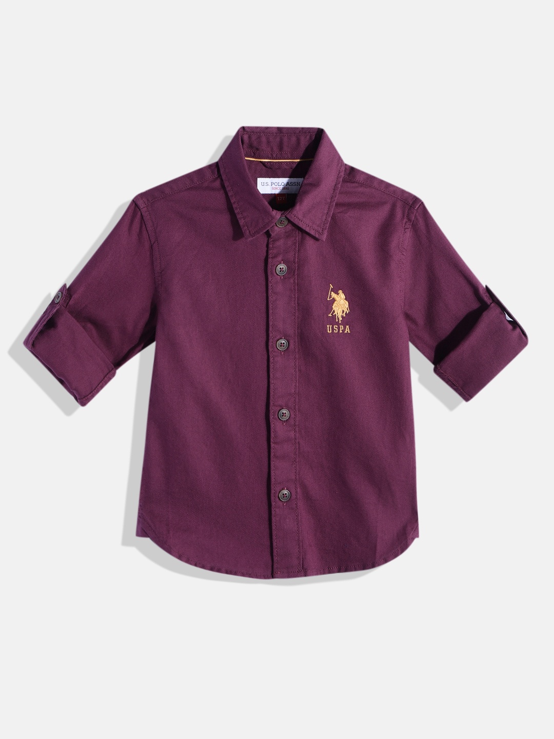 

U.S. Polo Assn. Kids Boys Solid Pure Cotton Casual Shirt, Burgundy
