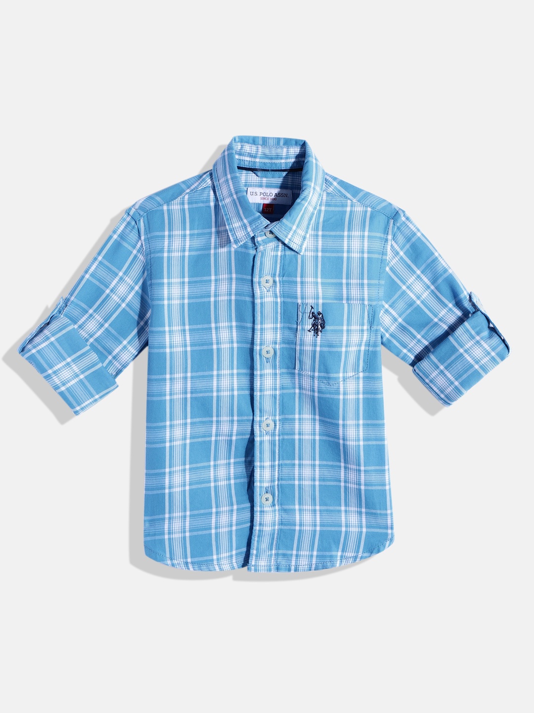 

U.S. Polo Assn. Kids Boys Blue Checked Pure Cotton Casual Shirt