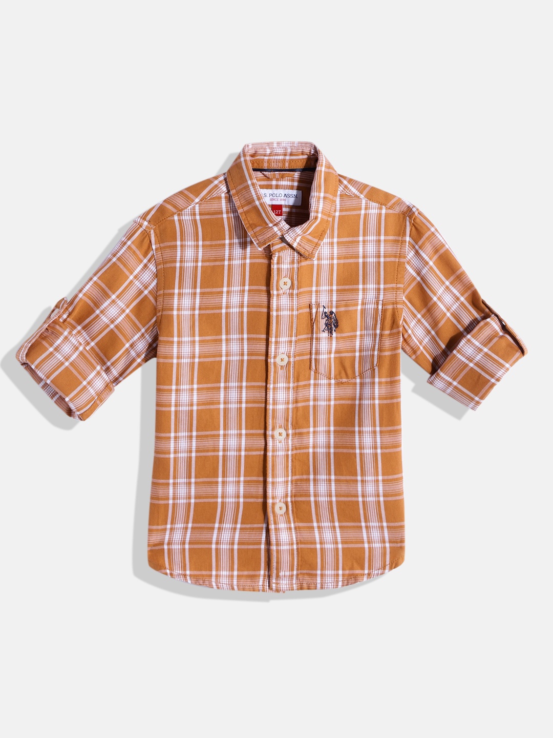 

U.S. Polo Assn. Kids Boys Tartan Checked Pure Cotton Casual Shirt, Brown