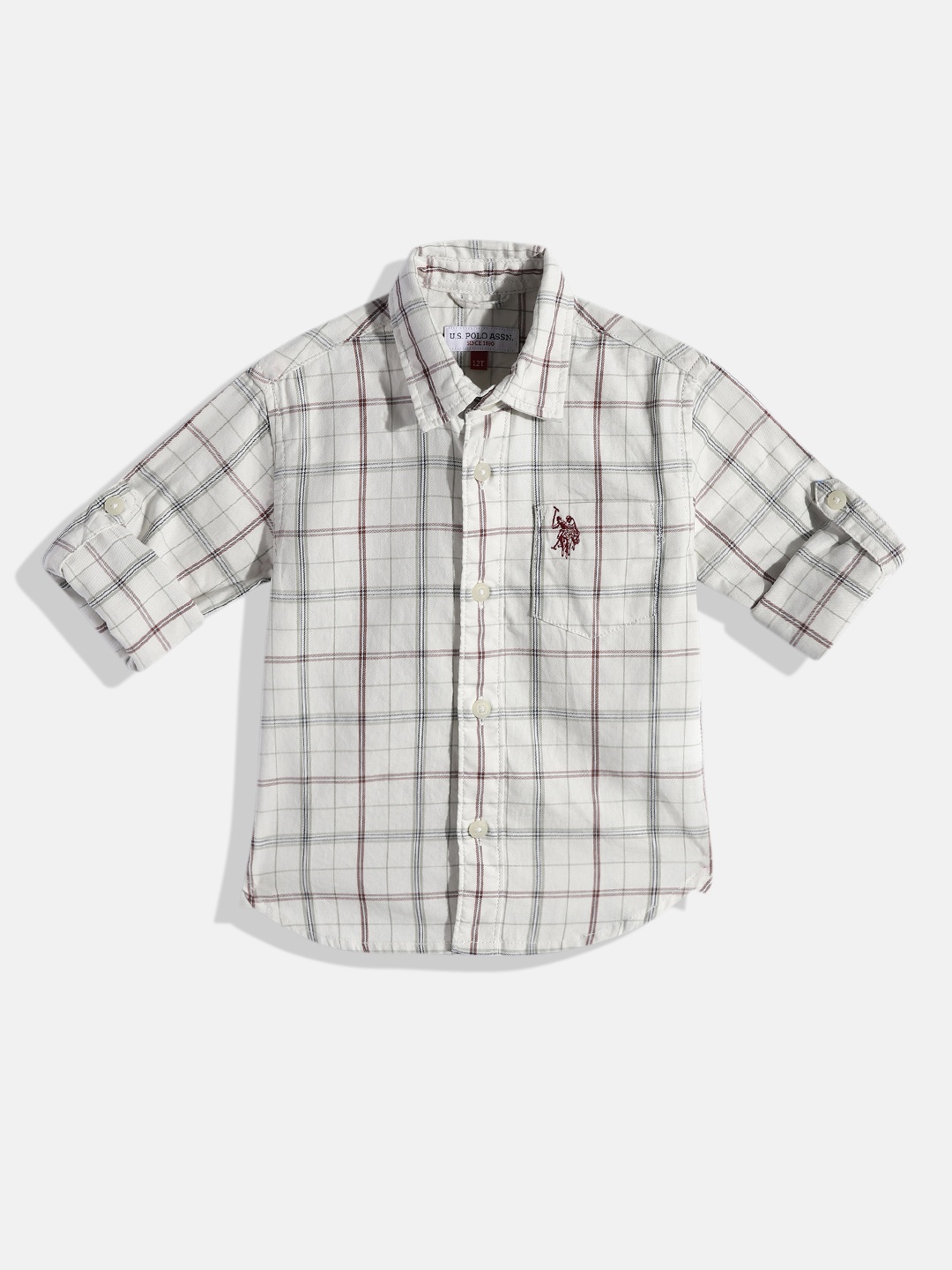 

U.S. Polo Assn. Kids Boys Tartan Checks Opaque Pure Cotton Casual Shirt, White