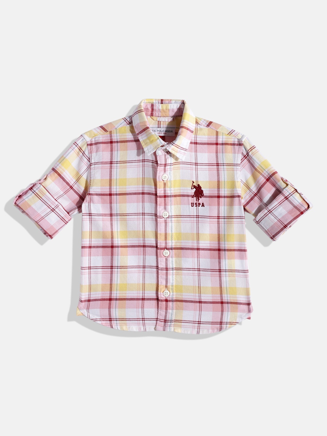

U.S. Polo Assn. Kids Boys Checked Pure Cotton Casual Shirt, Pink