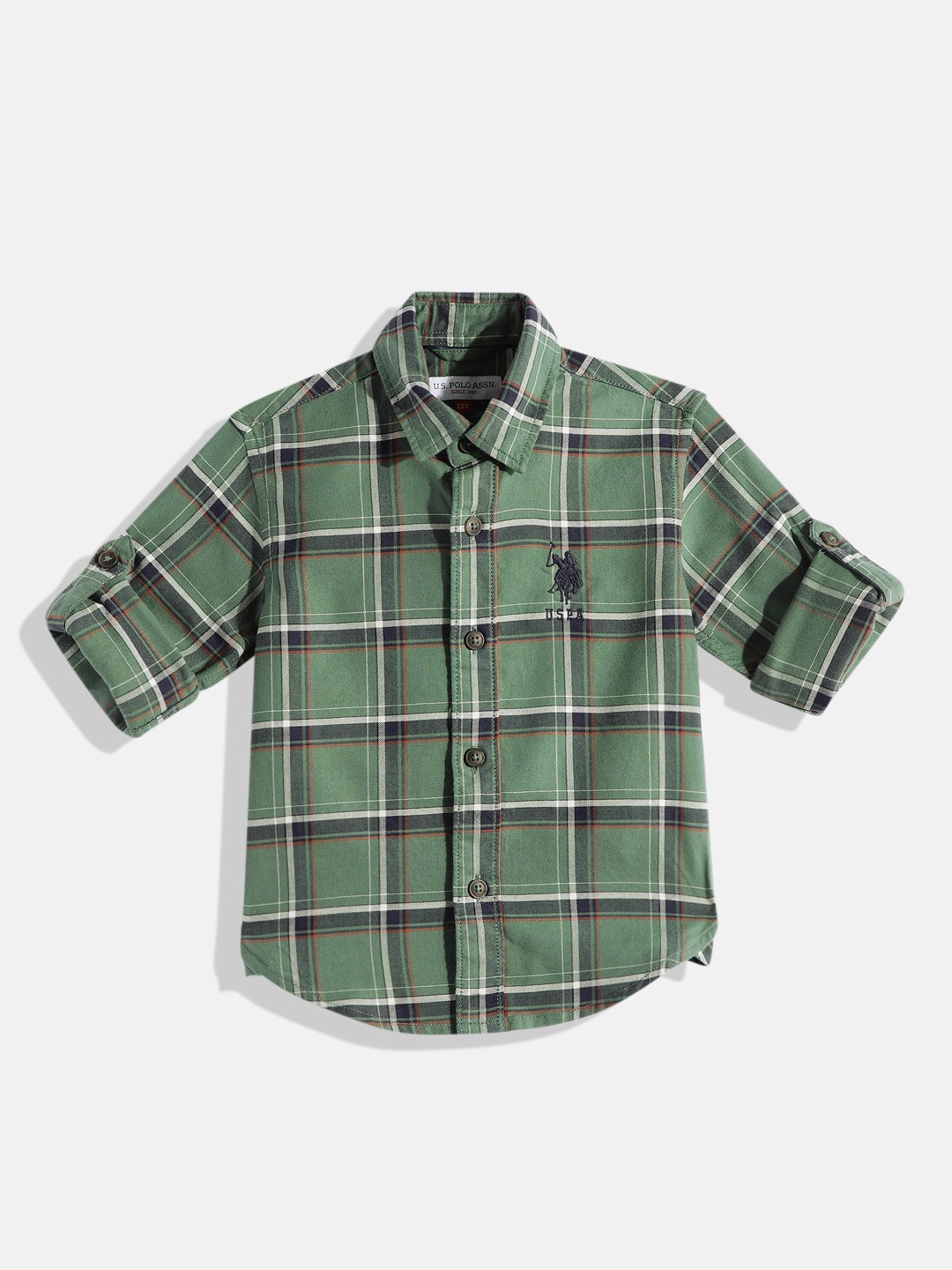

U.S. Polo Assn. Kids Boys Tartan Checks Opaque Pure Cotton Casual Shirt, Green