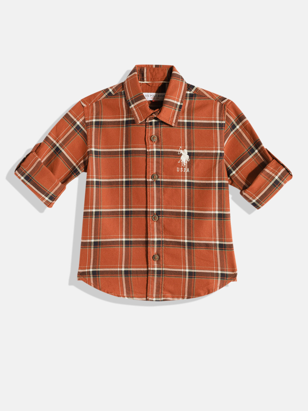 

U.S. Polo Assn. Kids Boys Pure Cotton Checked Casual Shirt, Rust