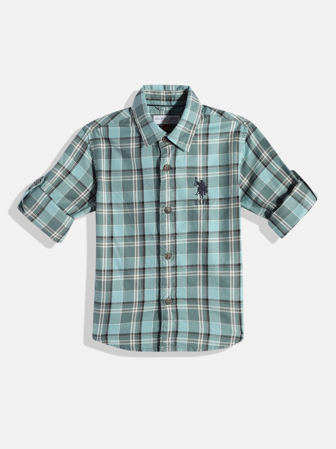

U.S. Polo Assn. Kids Boys Checked Pure Cotton Casual Shirt, Blue