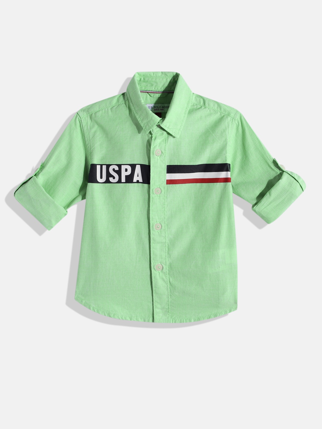 

U.S. Polo Assn. Kids Boys Printed Pure Cotton Casual Shirt, Green