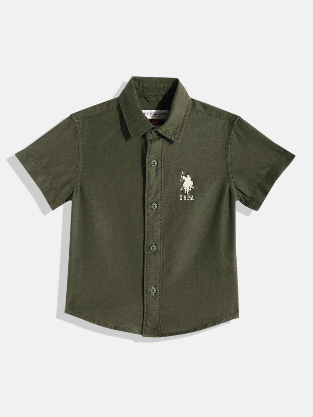 

U.S. Polo Assn. Kids Boys Solid Pure Cotton Casual Shirt, Green
