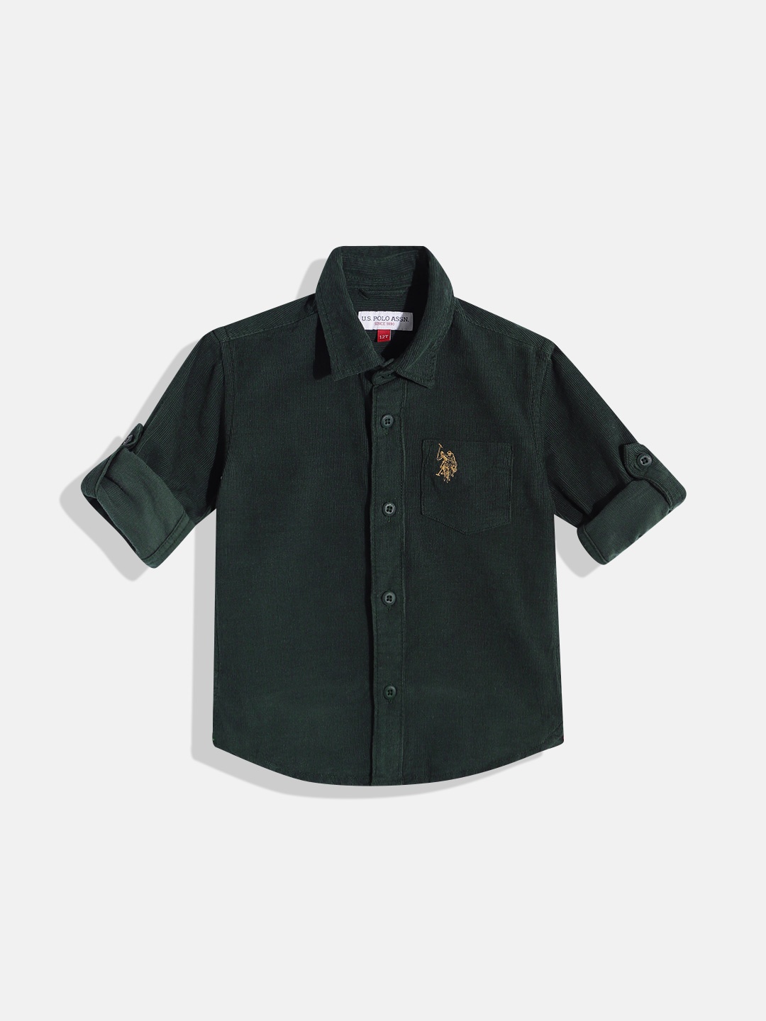 

U.S. Polo Assn. Kids Boys Self-Striped Pure Cotton Casual Shirt, Green